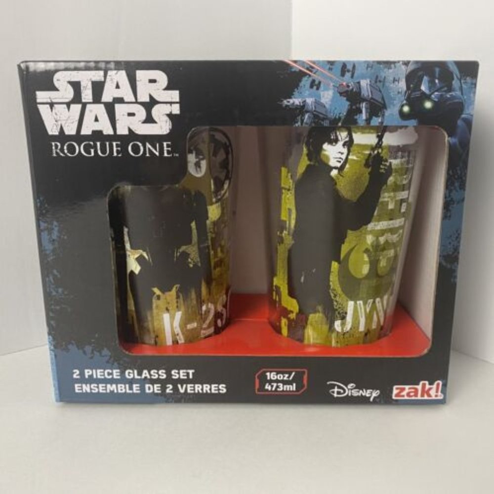 Star Wars Rogue One 2 Piece 16 oz. Drinking Glass Set Disney Zak! (New in Box)